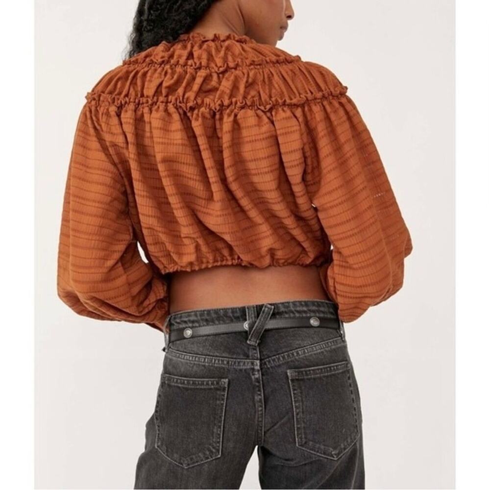 Free People Rust Orange Textured Button-Front Blouse - Picture 8 of 8